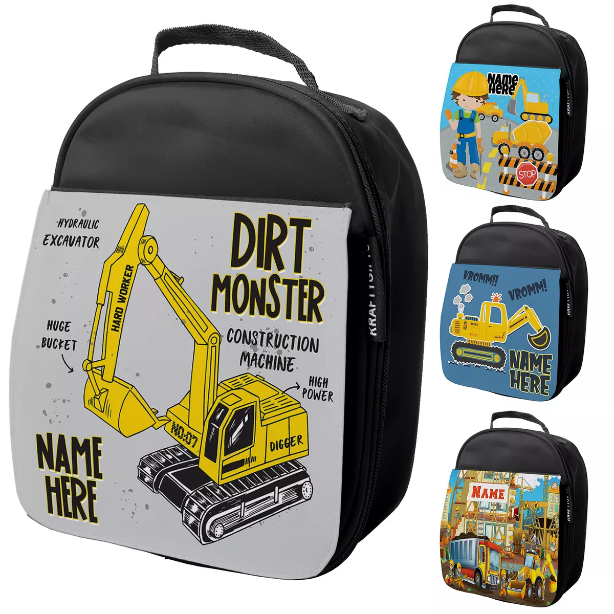 Personalised Lunch Bag Boys Digger Kids School Bag Childrens