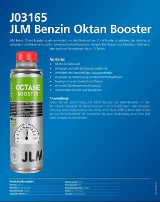 JLM BENZIN OKTANBOOSTER 250 ml - Octanzahl im Kraftstoff anheben