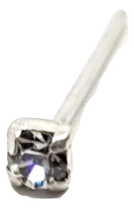 Naso Borchia Quadrata Trasparente Zircone 2mm Artiglio Set 22g (0,6mm) Argent... - Immagine 3 di 4