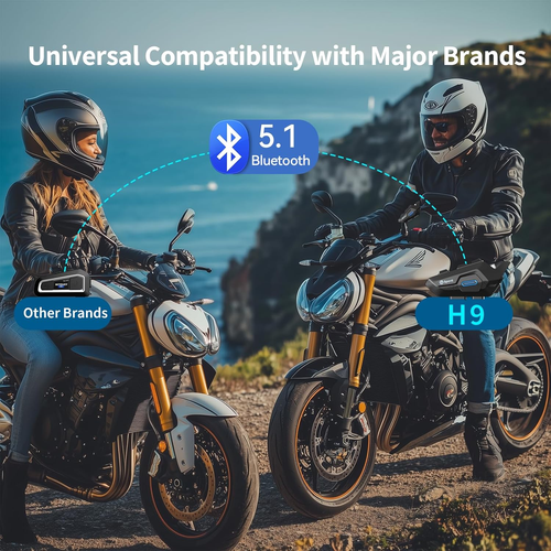 H9 Interfono Moto Bluetooth Coppia, Auricolare Casco Moto Bluetooth 5.1 Sistema - Foto 7 di 12