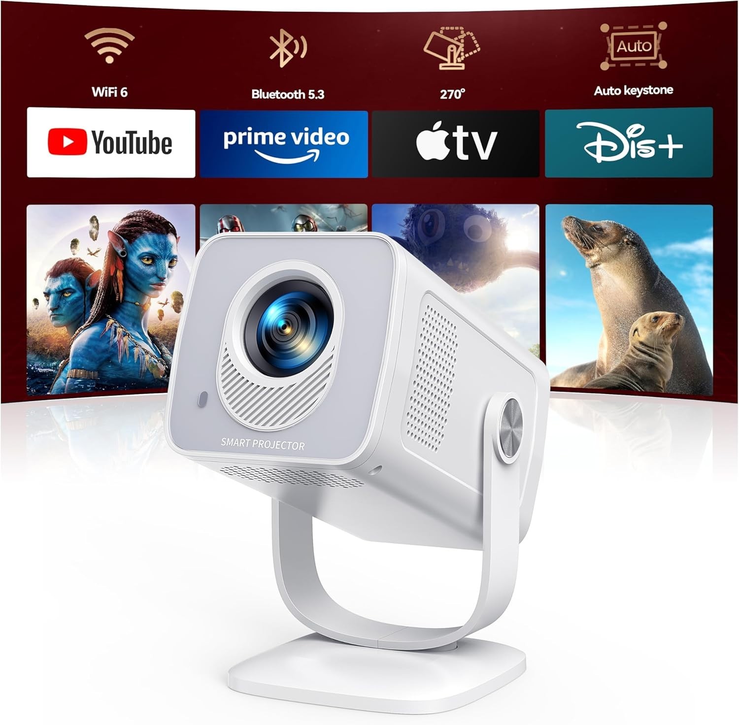 Proiettore Portatile WiFi 6 e Bluetooth 5.4 - Cinema 4K 1080P a Casa