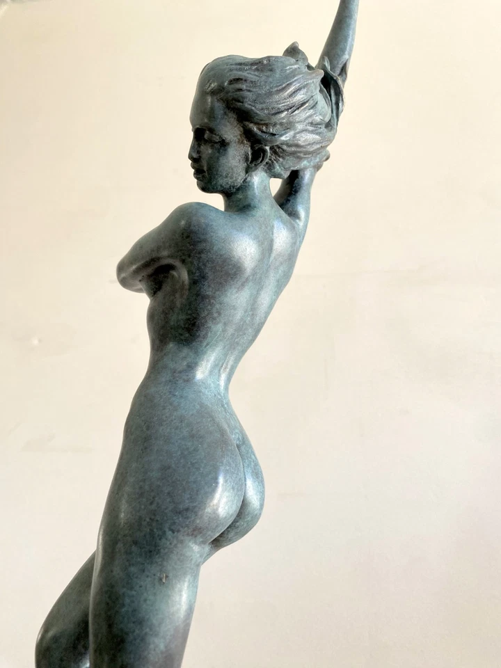 Jugendstil Bronzefigur-Kamm der Welle- signiert Nachguss von Harriet Frishmuth - Bild 2 von 4