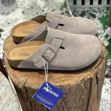 Birkenstock Boston Soft Footbed Suede Gray Leather Clog Select Size - New