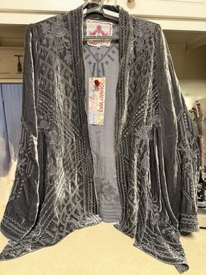 Johnny Was La Kayla Crushed velvet embroidered draped cardigan Size M NWT 