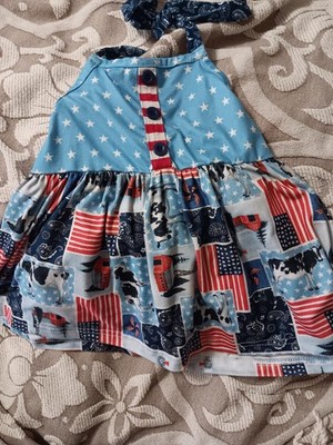 Marie Nicole Clothing Girls Halter Sundress Patriotic Stars Blue Red White M