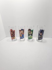 DC Superheroes 6" Tall Glass Set. Superman, Batman, Flash, Lantern SET OF 4