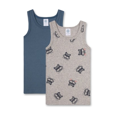 Sanetta Boys Shirt 2 Pack- Sleeveless Undershirt, Tank Top Gray/Blue 140