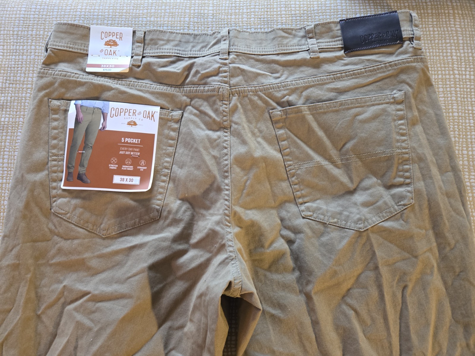 NWT COPPER & OAK Men's 38x30 5-Pocket Stretch Flex Waist Band Every Day Pants image 7