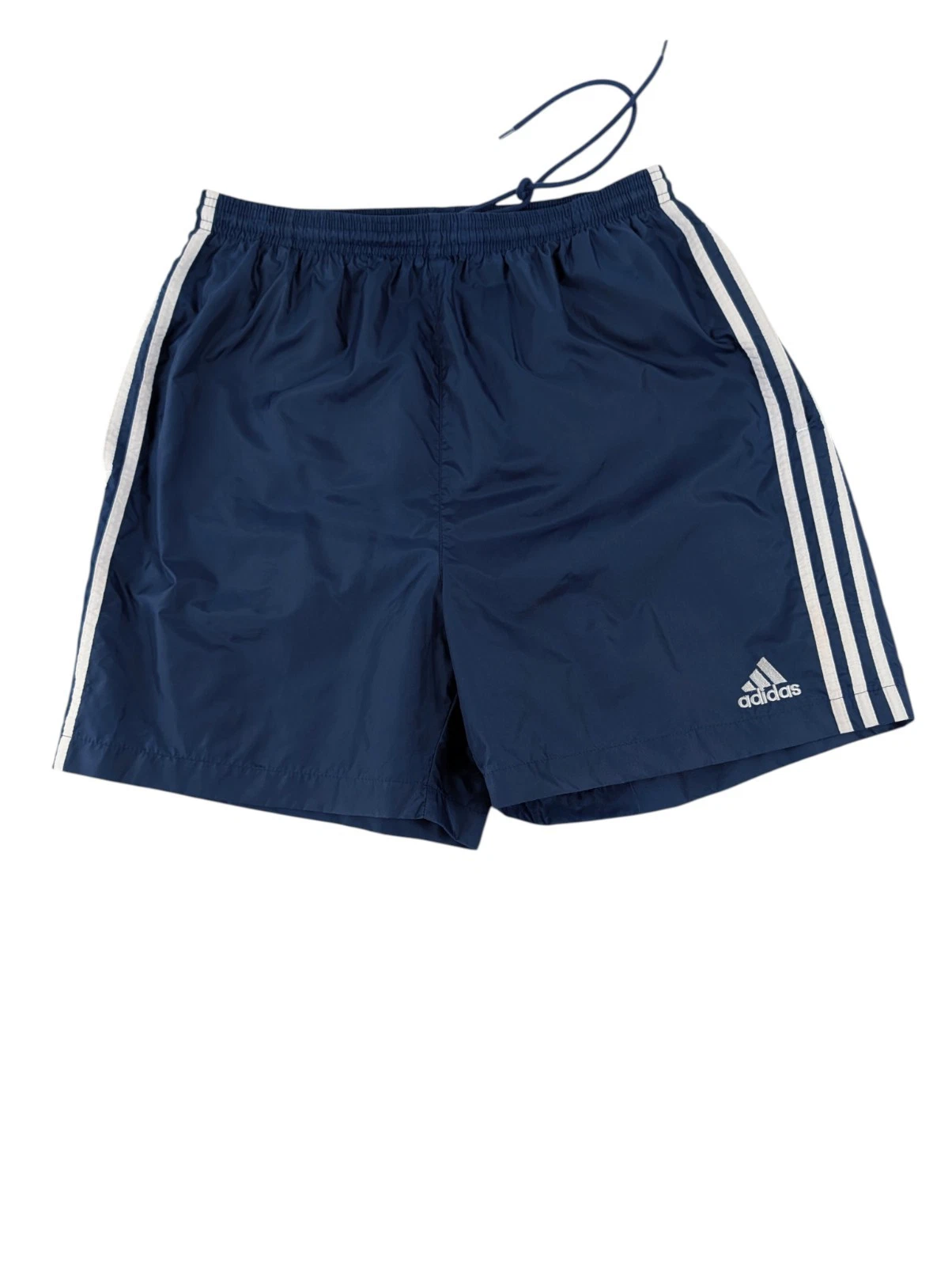Vintage 90s Adidas Shorts Size L Navy Nylon Mesh Lined High Rise Above Knee