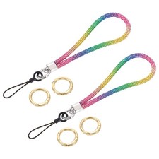 2Pcs Bling Wristlet Lanyards, 5.3" Rhinestone Keychain Strap, Multicolored
