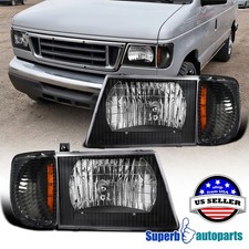 Black For 1992-2007 Ford Econoline Headlightsturn Signal Corner Lamps Pair