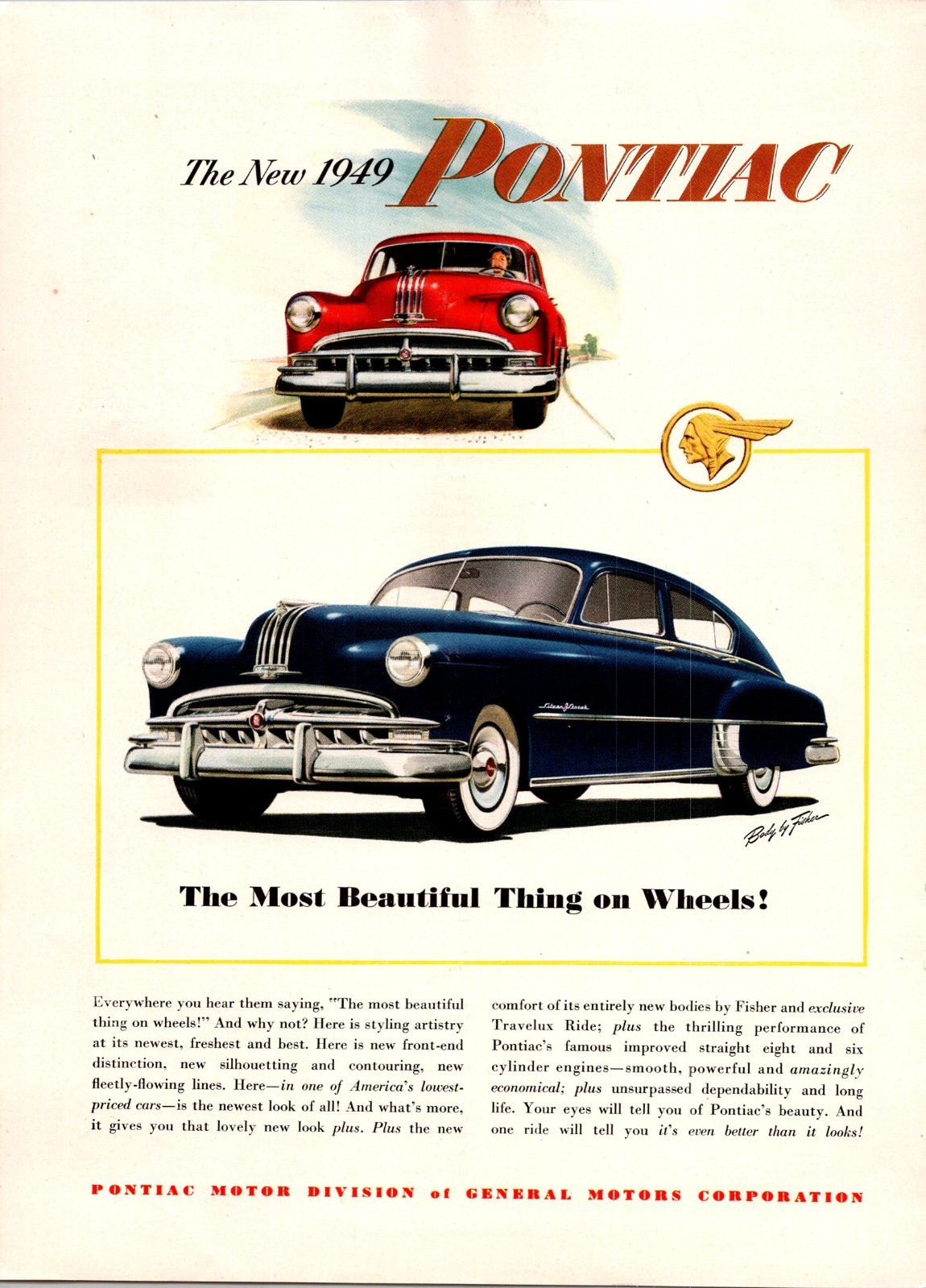 Pontiac Silver Streak Eight Sedan Car Ad Vintage 1949 Magazine Print GM