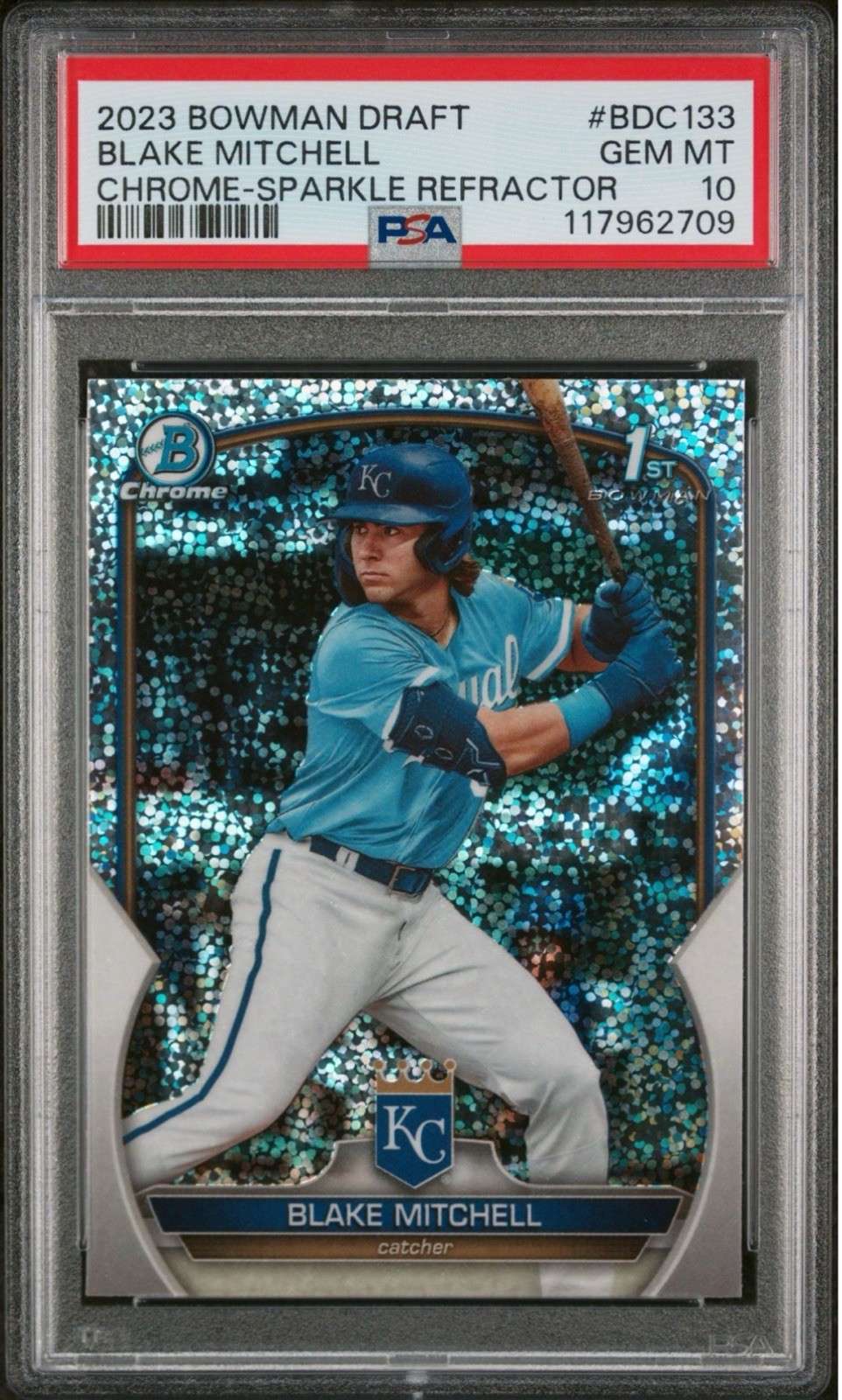 2023 Blake Mitchell 1st Bowman Draft Chrome BDC-133 Sparkles Refractor PSA 10