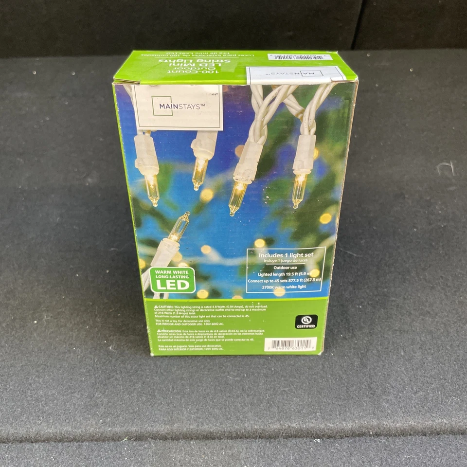 MAINSTAYS Mini String Lights Warm Outdoor Green 100 Count LED 21 ft - Image 3 of 4