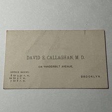 1920s David Callaghan MD Brooklyn NY Vanderbilt Ave Vtg Business Card