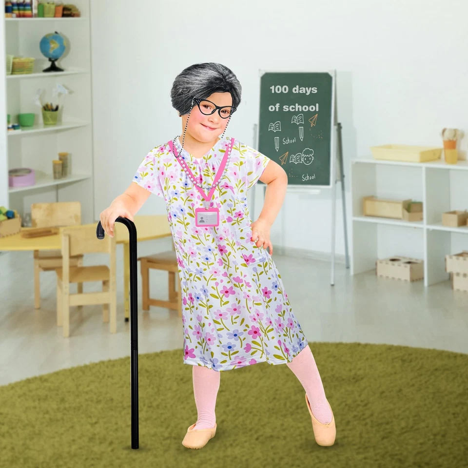 Disfraz de abuela peluca abuela vestido de abuela con accesorios para Halloween Foto 3 de 4