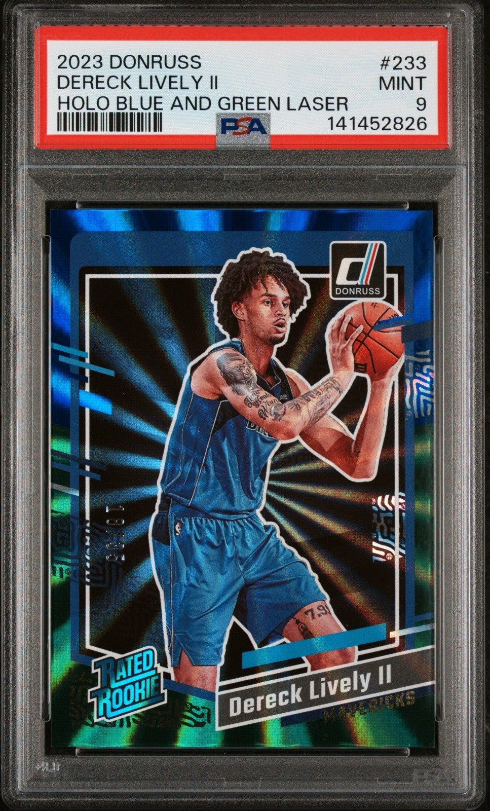 2023-24 Panini Donruss Dereck Lively II /35 Holo Blue & Green Laser #233  PSA 9