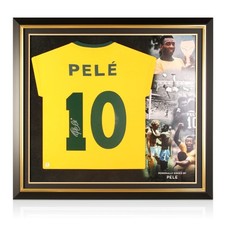 Pele Signed Brazil Shirt. Premium Frame | Autographed Sport Memorabilia