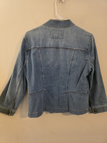 Loft Ann Taylor Size 10 Cropped 3/4 Sleeve Light Blue Denim Jean Jacket - Picture 4 of 8