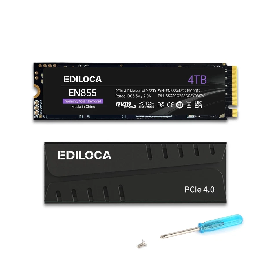 Ediloca M.2 SSD 1 TB 2 TB 4 TB NVMe PCIe Gen4 PS5 Disco rigido SSD con dissipatore di calore