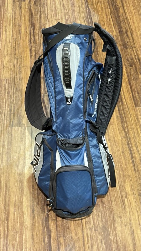 Ping Hoofer Stand Golf Bag Blue Gray 4-Way Divider Dual Strap Rain Hood + Balls