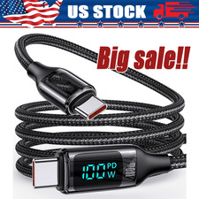 120w Fast USB Type-C Charging Braid Phone 17 16 15 Charger Lead with Display LOT