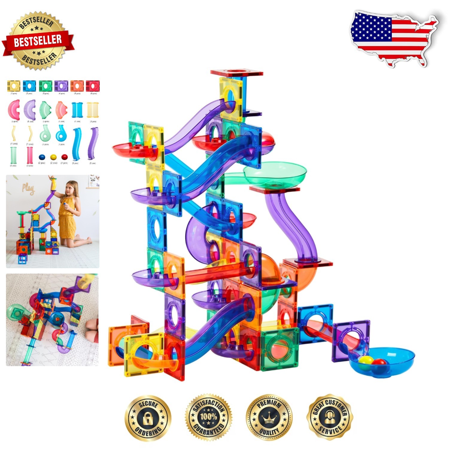 Learn & Grow 88 PCS Marble Race Track Expansion - Safe, Durable Fun for Ages 3-9