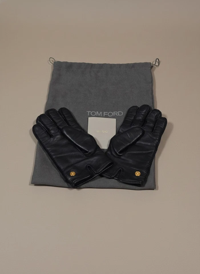 Tom Ford Cuero Cachemira Forro Botón a Presión Cuero Guantes Hombres Talla 8 Foto 3 de 4