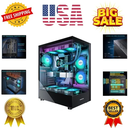 PC CASE ATX 6 PWM ARGB Fans Pre-Installed, Type-C Mid Tower Computer Case wit...