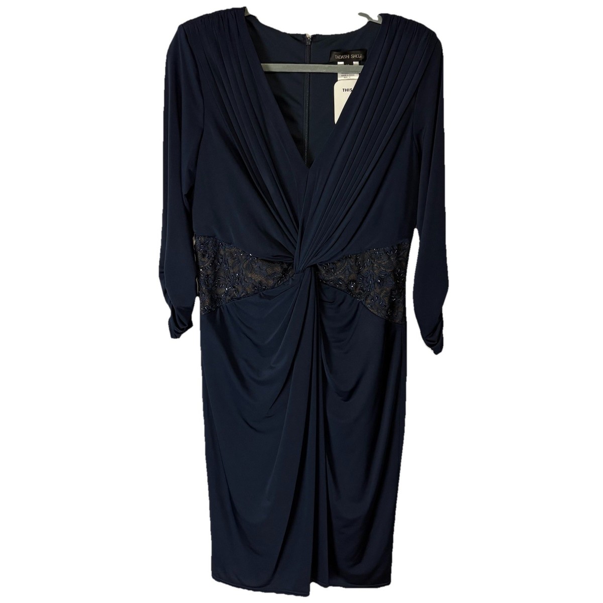 NWT Tadashi Shoji Twist-Drape Dress Long Sleeve Knot Front Sz XL Flattering  MOB | eBay