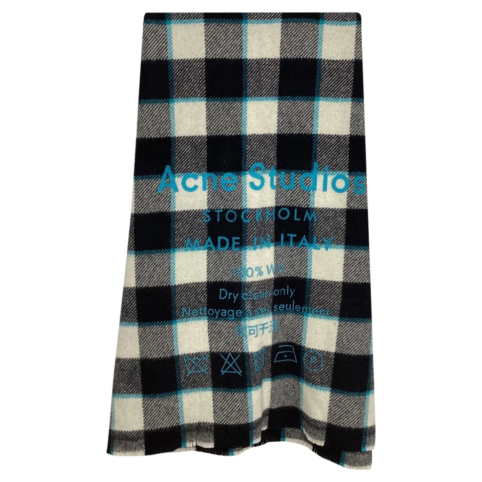 Acne Studios Logo-Print Checked Scarf In Black And White Wool Women Mult One