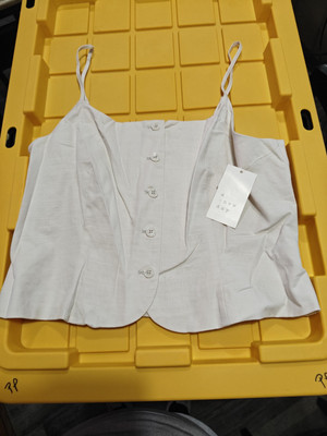 PP- A New Day Women's Square Neck Smocked Button Cami Vest Beige Size Large