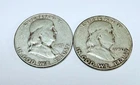 FRANKLIN SILVER HALVES LOT OF 2 - 90% SILVER COINS FREE SHIPPING #8620