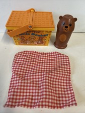 Vintage Fisher-Price Picnic Basket Toy Set 677   Bear Thermos  Cloth 1970s 