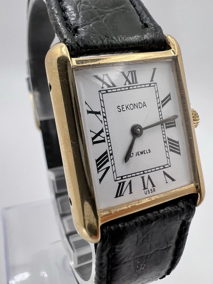 Reloj Tanque Vintage Tono Dorado Sekonda URSS Para Hombre Elegante Números Romanos Elegante Gent Foto 2 de 4
