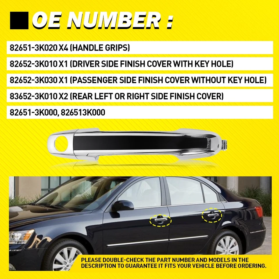 Juego de 4 manijas de puerta exterior exterior para HYUNDAI SONATA 2006-2010 delantero trasero Foto 3 de 4