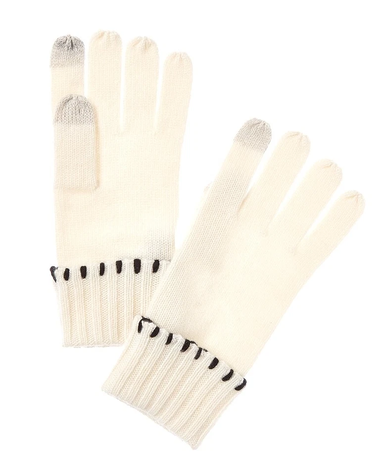 Luvas femininas Bruno Magli Whipstitch algemadas de cashmere brancas Os