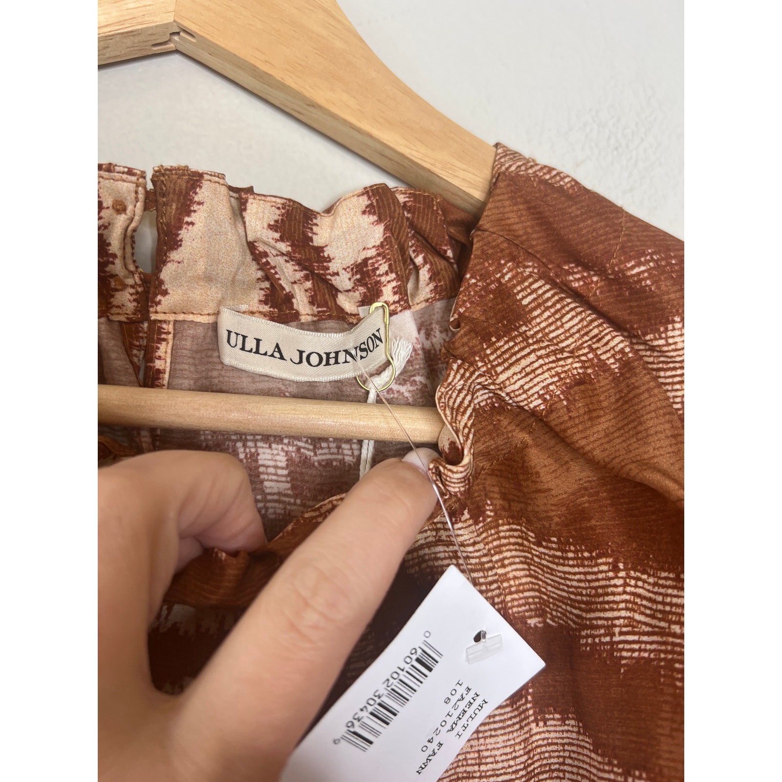 NWT Ulla Johnson Multi Neema Fawn Tige Puffed Short Sleeve Blouse Brown Size: 8 image 4