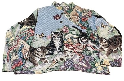 Rare Sugar Street Weavers Sweater Jacket Cat Feline Flower