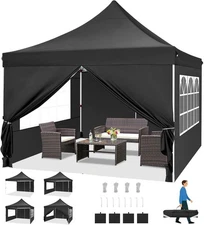 10'x10' Pop-Up Canopy Tent w/ 4 Removable Sidewalls Outdoor Canopy for Parties