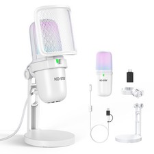 RGB USB Microphone, White Gaming Mic for PC, PS5, Laptop, , Condenser Mic wit...