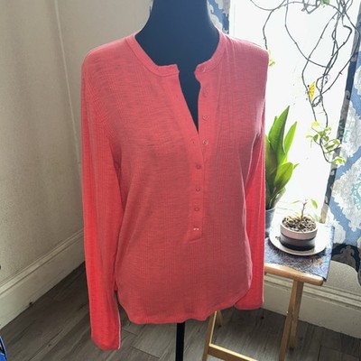 American Eagle Ribbed Henley Long Sleeve Top Pink XL Button Front Soft NWOT