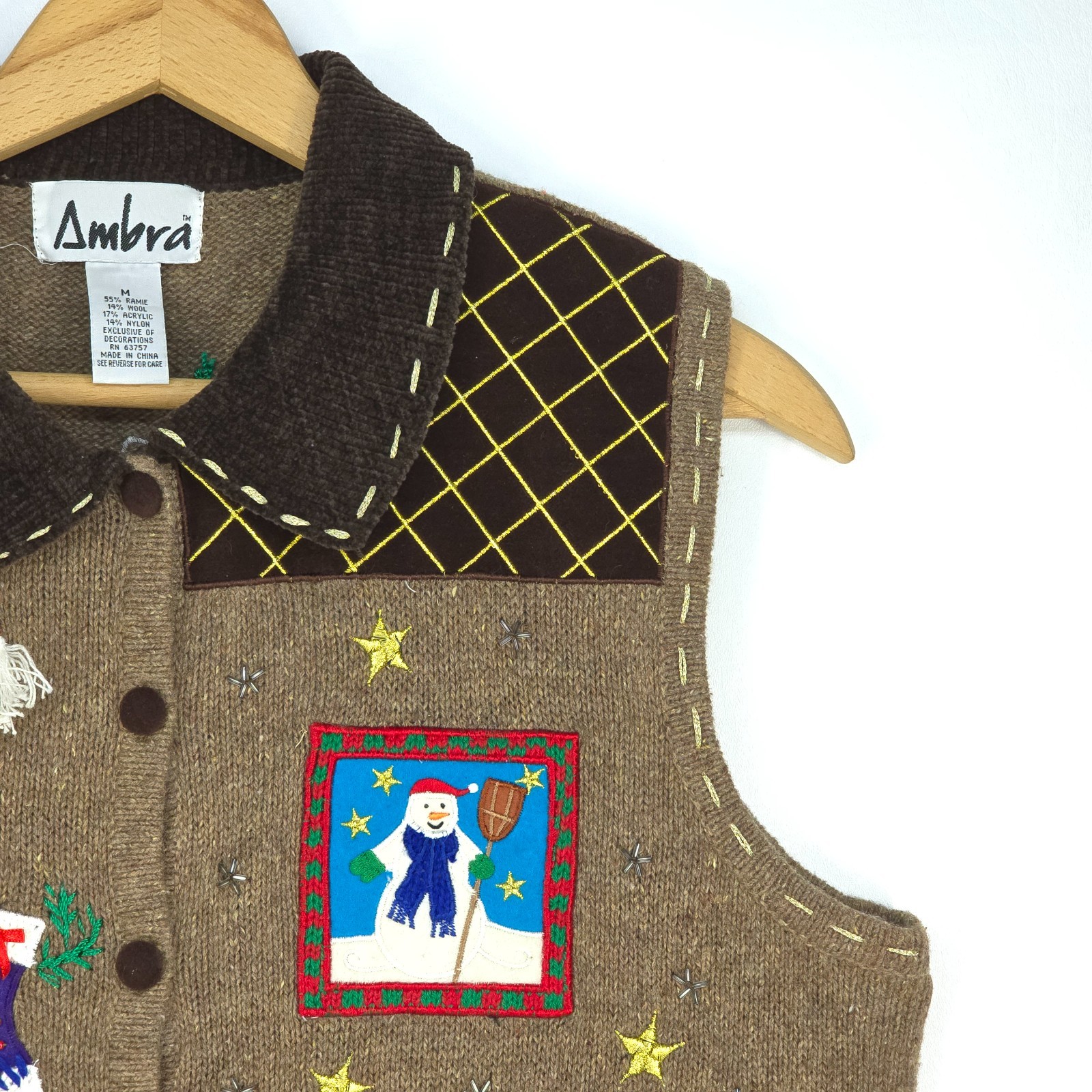 Ambra Patchwork Christmas Sweater Button Up Vest … - image 8