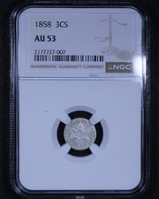 1858 Three Cent Silver - 3CS NGC AU53 - Tough Date!