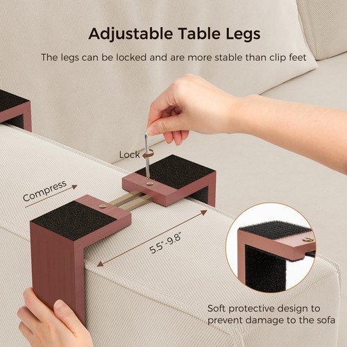 Brown Sofa Armrest Tray with Storage Box Bamboo Couch Arm Table with 360° Rotat - Picture 5 of 6
