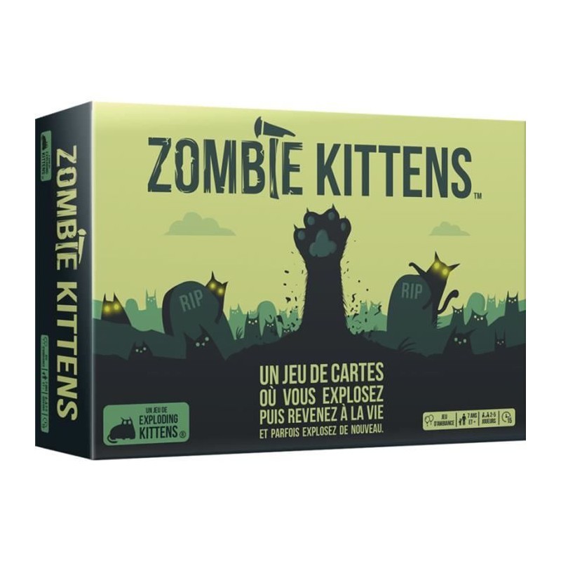 Exploding Kittens Zombie Kittens jeu de société de cartes ambiance et stratégie pour adultes et ados