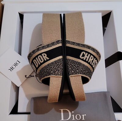 Dior Sandal Black & Creme Dway Wedge Mule Natural Canvas Dior Sandal Black & Creme Dway Wedge Mule Natural Canvas