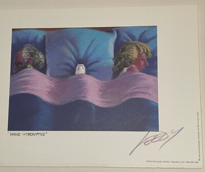Vtg  96 Dog BedHog  Dogus Interruptus  Print Artist Jeff Leedy 12.25 T 15.25 W