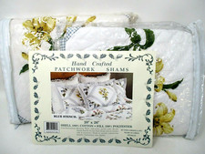 Patchwork Pillow Shams Quilted Flowers Yellow Country Farmhouse