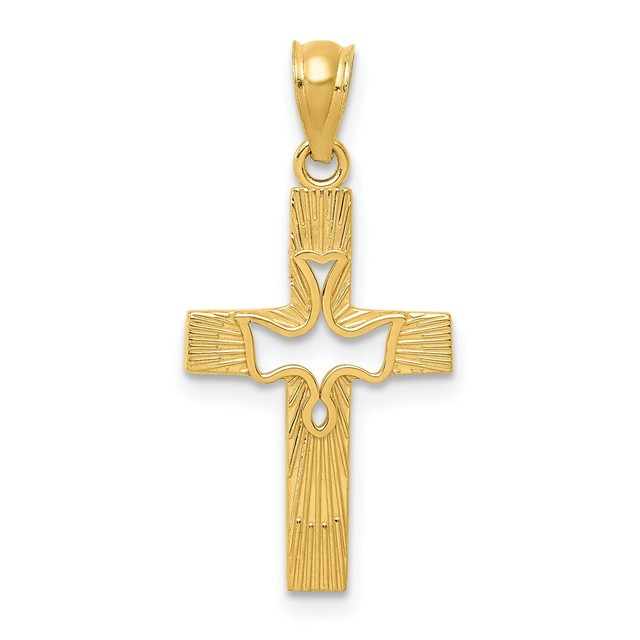 Cross Dove Pendant In 14k Yellow Gold For 14k Yellow Gold Dove Cross Pendant 1inx0 5in